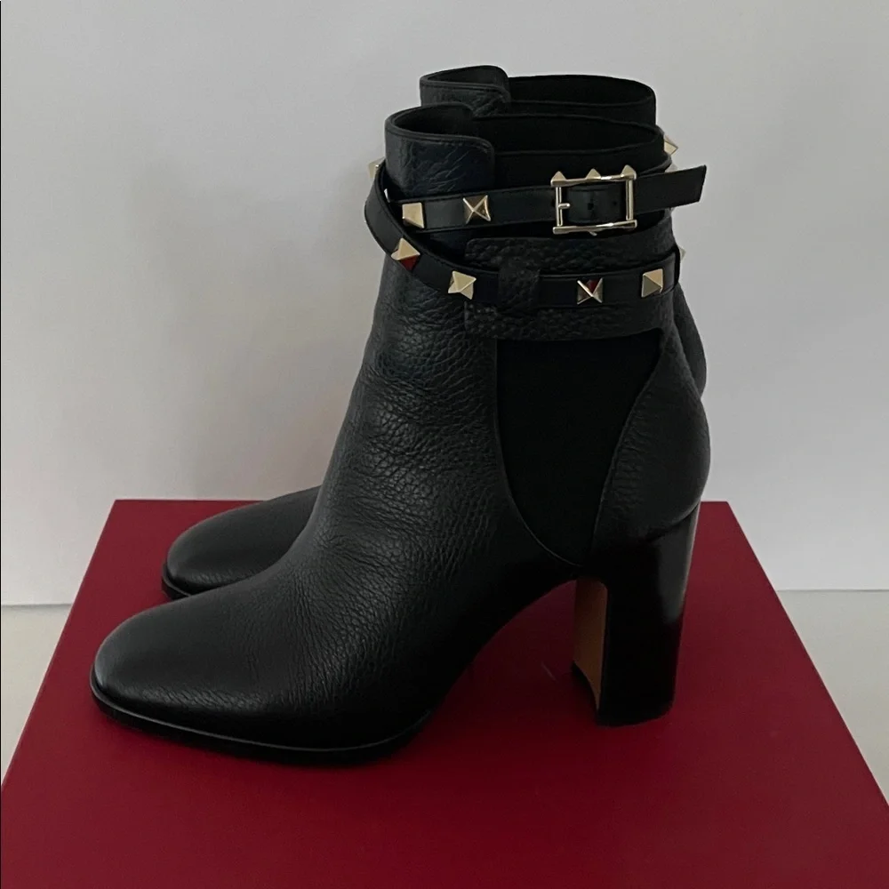 Valentino Garavani Black Ankle Boots with Gold Studs EU size 37